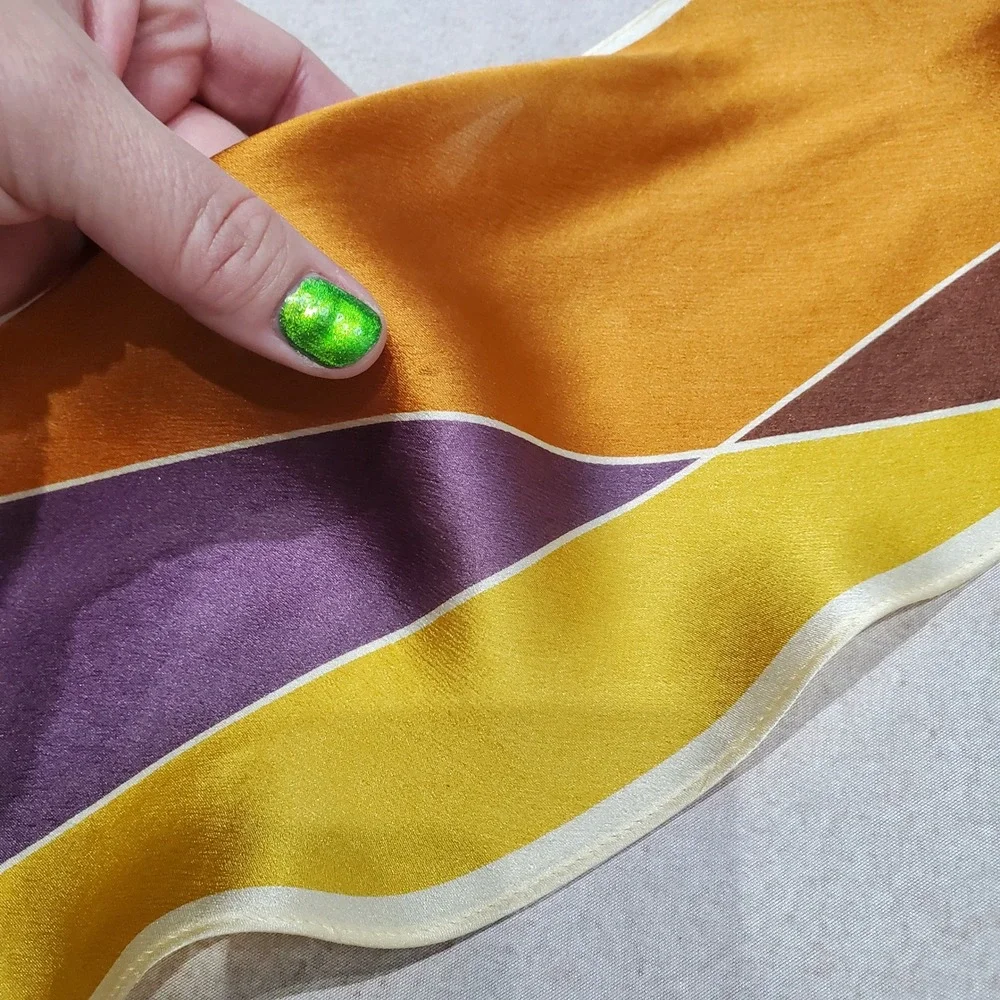 ECHO‎ Geometric Color Block Silk Scarf Brown Orange Purple Yellow Accent